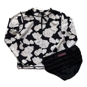 Ruffle Butts Swim Suit- Black Floral